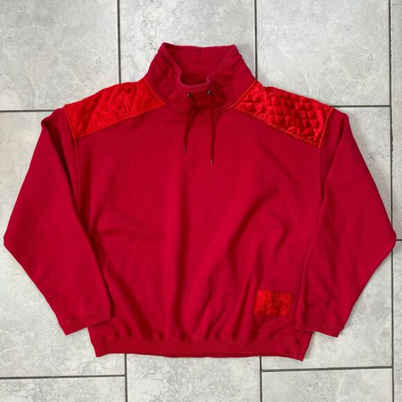 VINTAGE Esprit EDC Group Red Pullover Quarter Zip Drawstring Sweater Size L Wmn - Picture 1 of 8